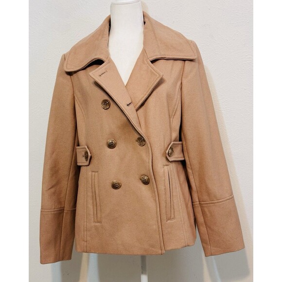 Nine West Women's Size 16 Beige Pea Coat Wool Blend Double Breasted Pockets - Picture 7 of 13